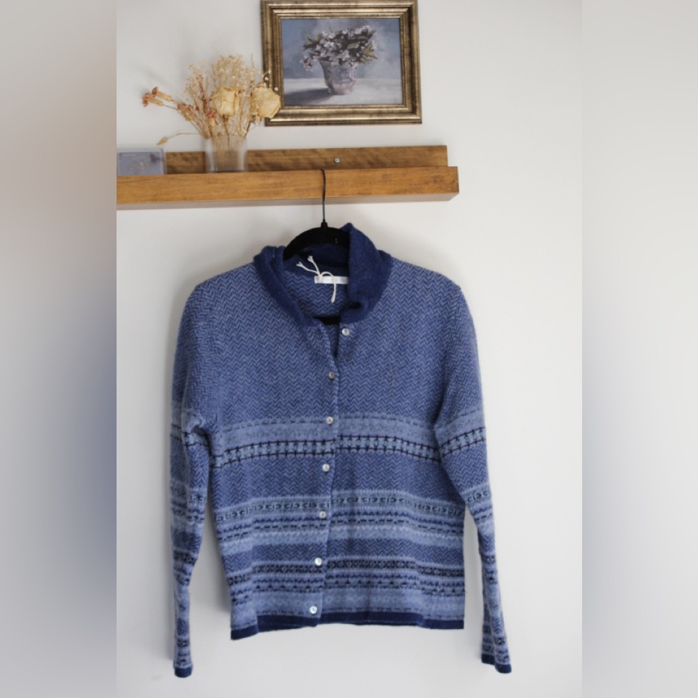 Sarah Spencer wool Women's vintage Blue Patterned Sweater